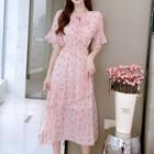 Short-sleeve Lace-up Floral Dress