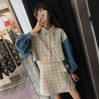 Set: Cropped Tweed Blouse + A-line Mini Tweed Skirt