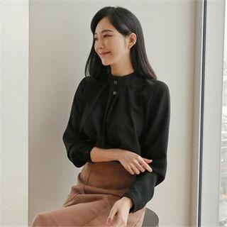 Mock-neck Button-trim Blouse