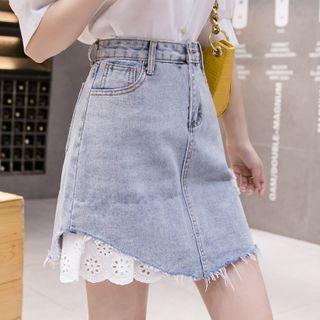 Eyelet Hem Denim Mini A-line Skirt