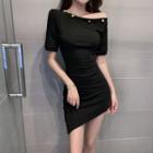Asymmetric Elbow-sleeve Mini Sheath Dress