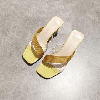 Transparent Cross Strap Block Heel Slide Sandals