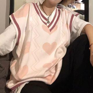 Patterned Sweater Vest / Short-sleeve T-shirt