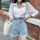 Roll-up Denim Suspender Shorts With Belt