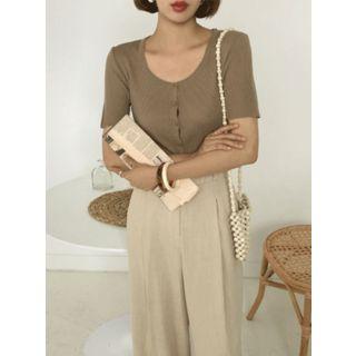 U-neck Slim Rib-knit Cardigan