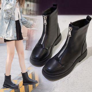 Zip-front Faux-leather Short Boots