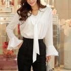 Tie-neck Ruffle Cuff Chiffon Blouse