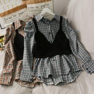 Set: Checker Loose Shirt + Cami