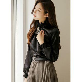 Smocked-edge Satin Blouse