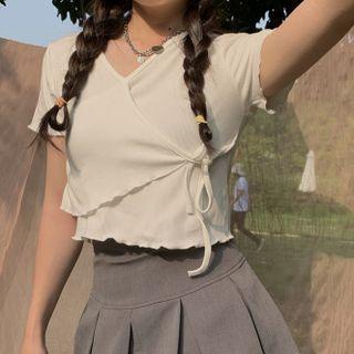Short-sleeve Lettuce Edge Wrap Top