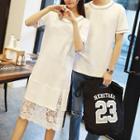 Couple Matching Stitched Short-sleeve T-shirt / Crochet Panel Short-sleeve T-shirt Dress