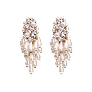 Rhinestone Faux Pearl Fringed Drop Earring 1 Pair - As Shown In Figure - One Size