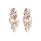 Rhinestone Faux Pearl Fringed Drop Earring 1 Pair - As Shown In Figure - One Size