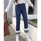 Cropped Furry-trim Straight-fit Jeans