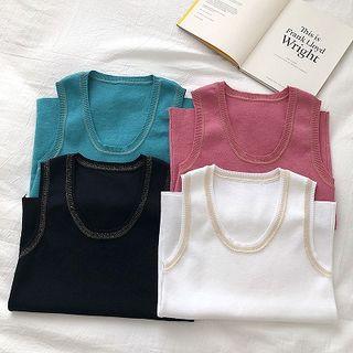 Velvet Panel Knit Slim-fit Tank Top