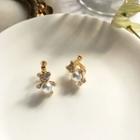 Bear Diamond-encrusted Pearl Stud Earring