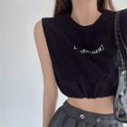Gather-waist Printed Crop T-shirt