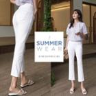 Wide Band-waist Straight-leg Pants