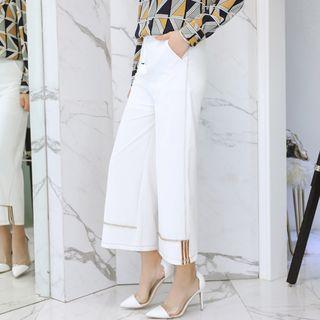 Patterned Frilled Blouse / Cuffed Wide-leg Pants