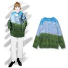Printed Sweater Blue & Green - One Size