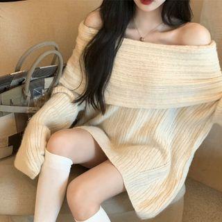 Off Shoulder Knit Dress Almond - One Size