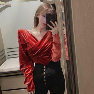 Crisscross Long-sleeve Velvet Top