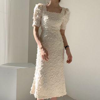 Short-sleeve Textured Midi Dress
