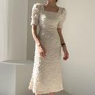 Short-sleeve Textured Midi Dress