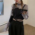 Long-sleeve Print Mock-neck Top / Camisole Top / Wide-leg Dress Pants