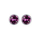 925 Sterling Silver Simple Round Stud Earrings In With Purple Austrian Element Crystal Silver - One Size