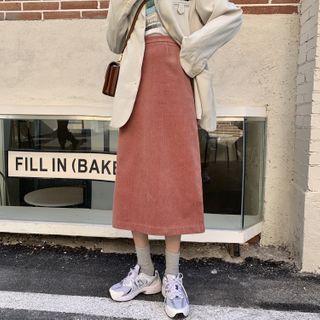 Corduroy Split High-waist Midi Skirt