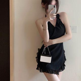 Halter Strap Mini Sheath Dress / Cardigan