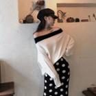 Off-shoulder Knit Top / Dotted Pencil Skirt / Off-shoulder Sweater