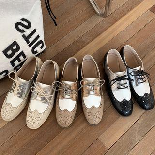 Color Block Lace-up Brogue Shoes