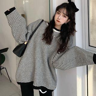 Oversized Striped Sweater Stripes - Black & White - One Size
