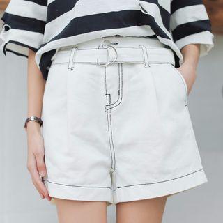 Contrast Stitching Denim Shorts