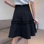 High-waist Plain Ruffle Trim A-line Skirt