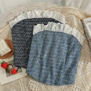Sequined Lace-trim Tube Top