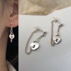 Lock Sterling Silver Dangle Earring 1 Pair - Stud Earrings - Heart Lock - Silver - One Size