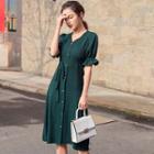 Short-sleeve Single-breasted A-line Midi Dress