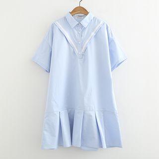 Pleated Hem Short-sleeve Shirtdress
