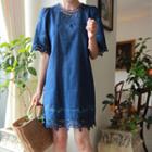 Short-sleeve Lace-trim Shift Dress