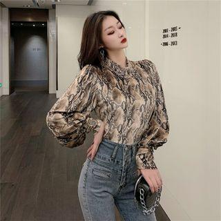 Puff-sleeve Snakeskin Print Blouse