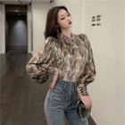 Puff-sleeve Snakeskin Print Blouse