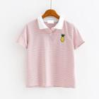 Embroidered Pineapple Stripe Short-sleeve Polo Shirt