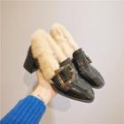 Buckled Furry Patent Chunky-heel Loafers