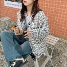 Check Frayed Loose-fit Jacket Off-white - One Size