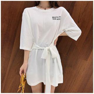 3/4-sleeve Letter A-line Mini T-shirt Dress