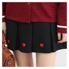 Heart Embroidery Pleated Mini Skirt