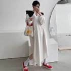 Contrast-trim Capelet Long Sweater Dress